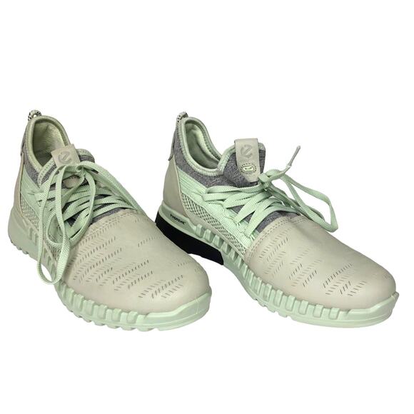 Ecco Zipflex Leather and Mesh Sneaker Macha Green Lace Up Lightweight Comfort 37 - Picture 1 of 10